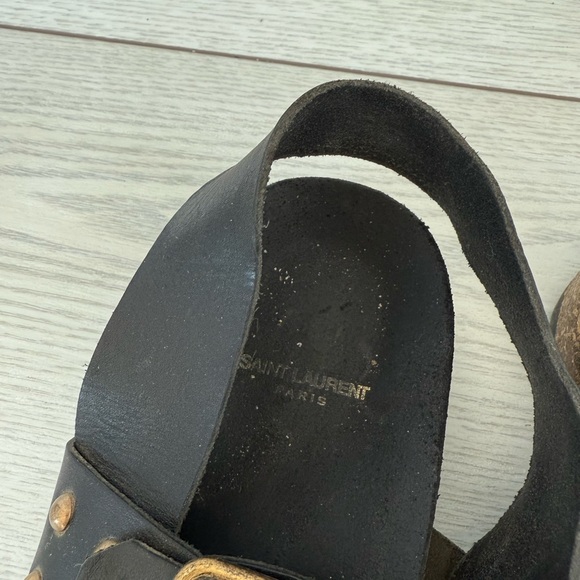Saint Laurent 37.5 Jam Flat Slingback sandals black leather gold luxury summer - Picture 3 of 16